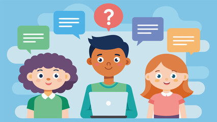 An open forum allows children to ask questions and share any concerns they may have about their online activities.. Vector illustration