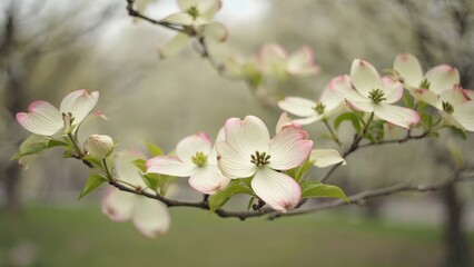 Fototapeta premium Delicate pink cherry blossoms in full bloom against a soft background. A symbol of spring and rebirth.