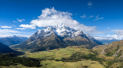 Snow Capped Mountain Peak With Valley Landscape