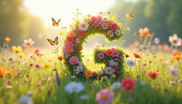 Floral Letter G With Butterflies In A Sunny Meadow