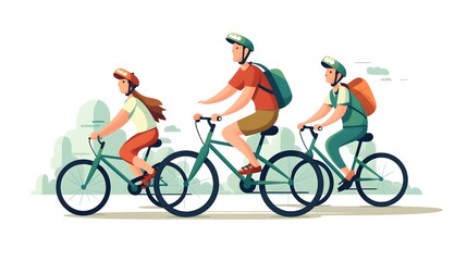 Family Riding Bicycle Flat Vector Illustration for Family Activities and Outdoor Lifestyle Designs