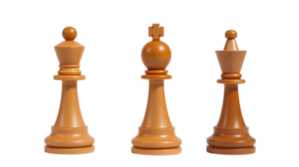 Photo of three wooden chess pieces isolated on transparent background.png 