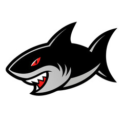 Fototapeta premium Aggressive Shark Mascot: A fierce black shark mascot with sharp teeth and glowing red eyes, perfect for a sports team or brand needing a powerful image.