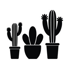 Cactus Plant Silhouette Set in Black and White Vector