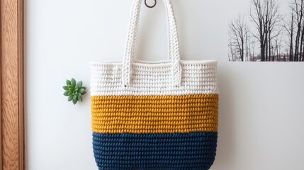 Stylish, handmade tote bag with three color stripes
