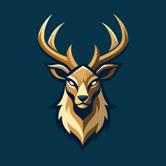 Naklejka premium Majestic Stag Emblem: An illustration of a proud stag, displaying its grand antlers, showcasing nature's elegance, and strength, in a dynamic emblem.