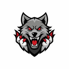 Fototapeta premium Menacing Wolf Icon: A fierce, illustration of a wolf's head in a detailed style, emanating an aura of intense focus and strength, suitable for logos, emblems, or symbolic representation.