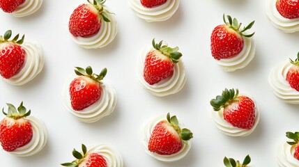 Fresh strawberries topped with whipped cream arranged elegantly for a dessert display at a summer event