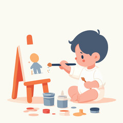 vector of little boy painting