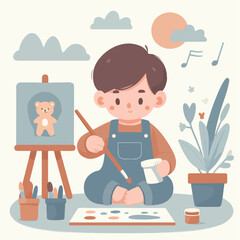 vector of little boy painting