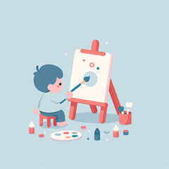 vector of little boy painting