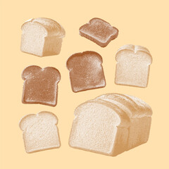 White bread vector, White bread illustration, line drawing on beige background.