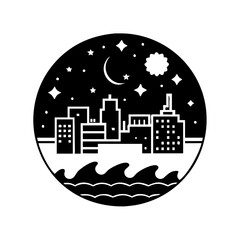 Obraz premium night cityscape icon, night cityscape silhouette vector illustration-simple silhouette illustration of night cityscape,night cityscape vector