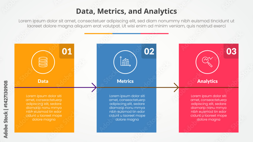 Poster data metrics and analytics infographic concept for slide presentation with big block table box with 