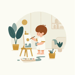 vector of little boy painting