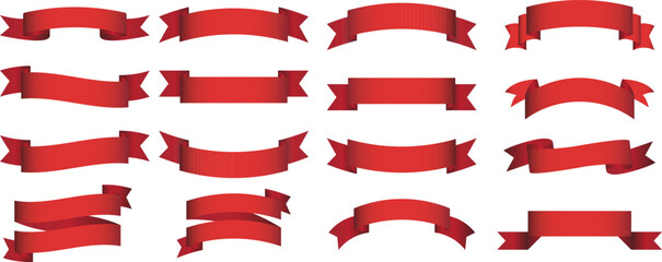 Set of red gradient ribbon vector stock. Red ribbon banner collection vector set. Elegant red gradient ribbon.