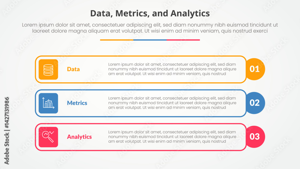 Poster data metrics and analytics infographic concept for slide presentation with outline rectangle box and