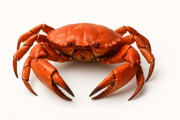 Bright Red Crab With Prominent Claws Resting on a Neutral Background