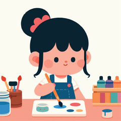 vector of little boy painting