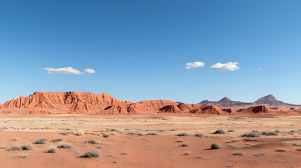 Naklejka premium Red Desert Landscape Under Clear Blue Sky