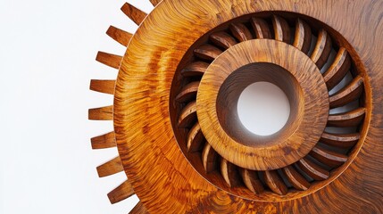Intricate wooden sculpture blending natural design with artistic craftsmanship in a gallery setting