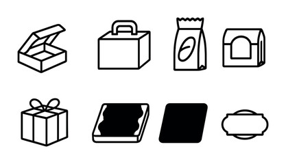Bakery and pastry icon set &ndash; line style baking and dessert symbols for culinary art and kitchen essentials: box, gift, cookie, bag, cupcake tray, label, takeout