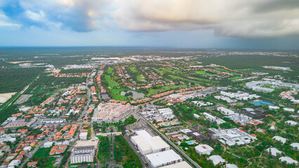 Aerial view of some resorts in Bavaro Beach in Punta Cana, Dominican Republic