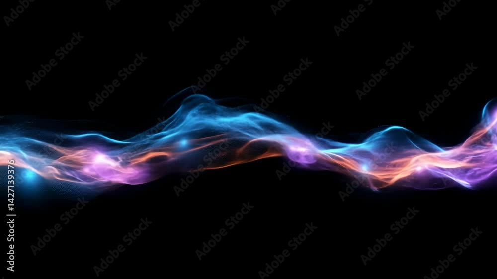 Poster futuristic cyber wave movement video. abstract motion of digital particles against black background.