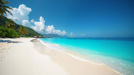Fototapeta premium Beautiful beach with white sand and turquoise water.