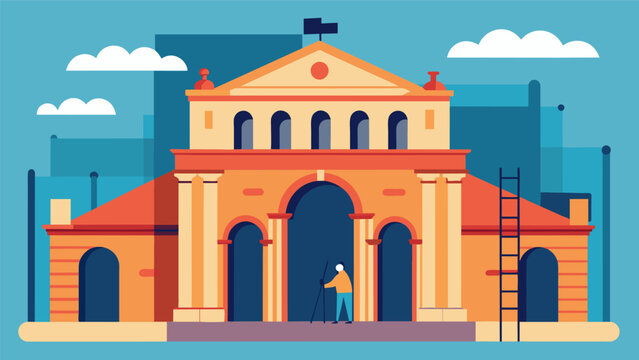 Spets reviving the stunning details of a centuriesold fa&ccedil;ade with careful restoration and preservation techniques.. Vector illustration