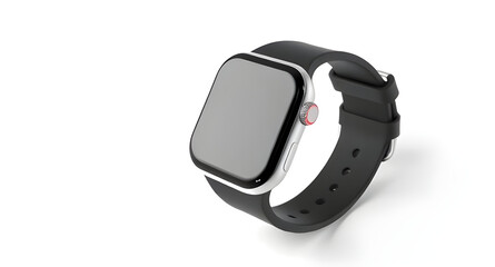 Black Smartwatch with Silicone Strap and Glass Touchscreen on White Background – Isolated Tech Product for Wearable Device Branding and Mockups