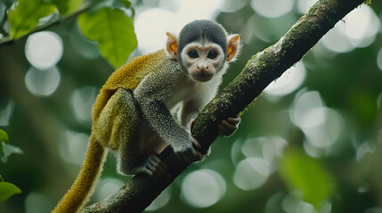 Naklejka premium Golden-Spotted Monkey On Jungle Branch