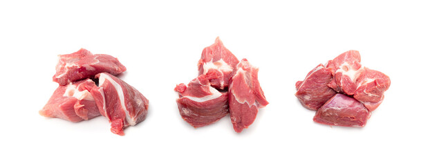 Raw mutton fillet isolated, lamb meat pieces, tenderloin or mutton sirloin meat. Fresh sheep fillet