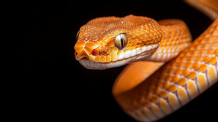 Obraz premium Closeup View Of An Orange Snake On Black Background