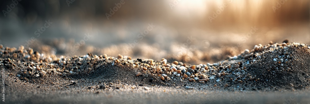 Poster macro view of sand grains illuminated by warm morning light showcasing natures intricate textures an