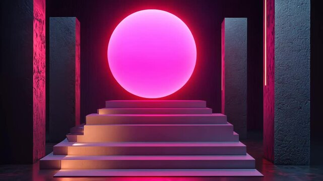 Pink Moon Lighting Up Staircase Entrance Concept Illustration
