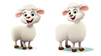 Funny and Cute Happy Laughing Sheep - Vector Stock Illustration