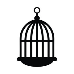 Minimalist Birdcage Icon - Black Silhouette