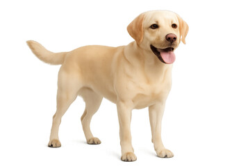 Lively Yellow Labrador Retriever Standing Proudly Indoors With Cheerful Expression