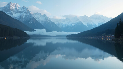Fototapeta premium Serene mountain lake with reflections.