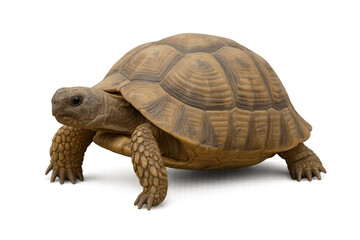 Fototapeta premium Large Tortoise Walking Slowly Across a White Surface in a Natural Pose