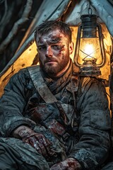 Obraz premium Wounded Soldiers Gaze Wars Shadow.