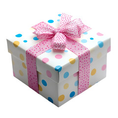 Gift box with pink ribbon colorful polka dots