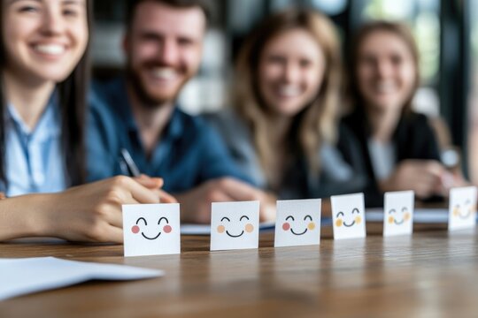Smiling team faces showing positive feedback concept happy diverse group meeting - Powered by Adobe