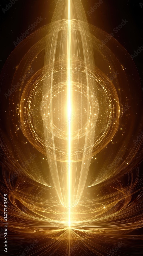 Poster golden light radiates from heart center surrounded by mandalas and celestial patterns