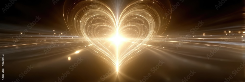 Poster golden light radiates from heart center creating a celestial atmosphere with mandalas