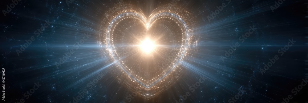 Poster golden light radiates from heart center, surrounded by mandalas and celestial patterns