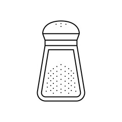 A simple black line drawing of a salt shaker, with salt flowing out, represented by small dots scattered below