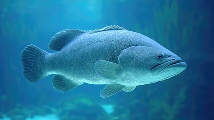 Naklejka premium Jed the Fish swimming gracefully in a large aquarium filled with marine life