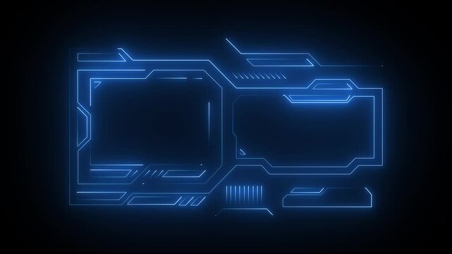 Abstract futuristic background of blue glowing digital numbers. sci f technology HUD picture frame. glowing neon border frame, 4k motion video.Digital neon HUD futuristic background.